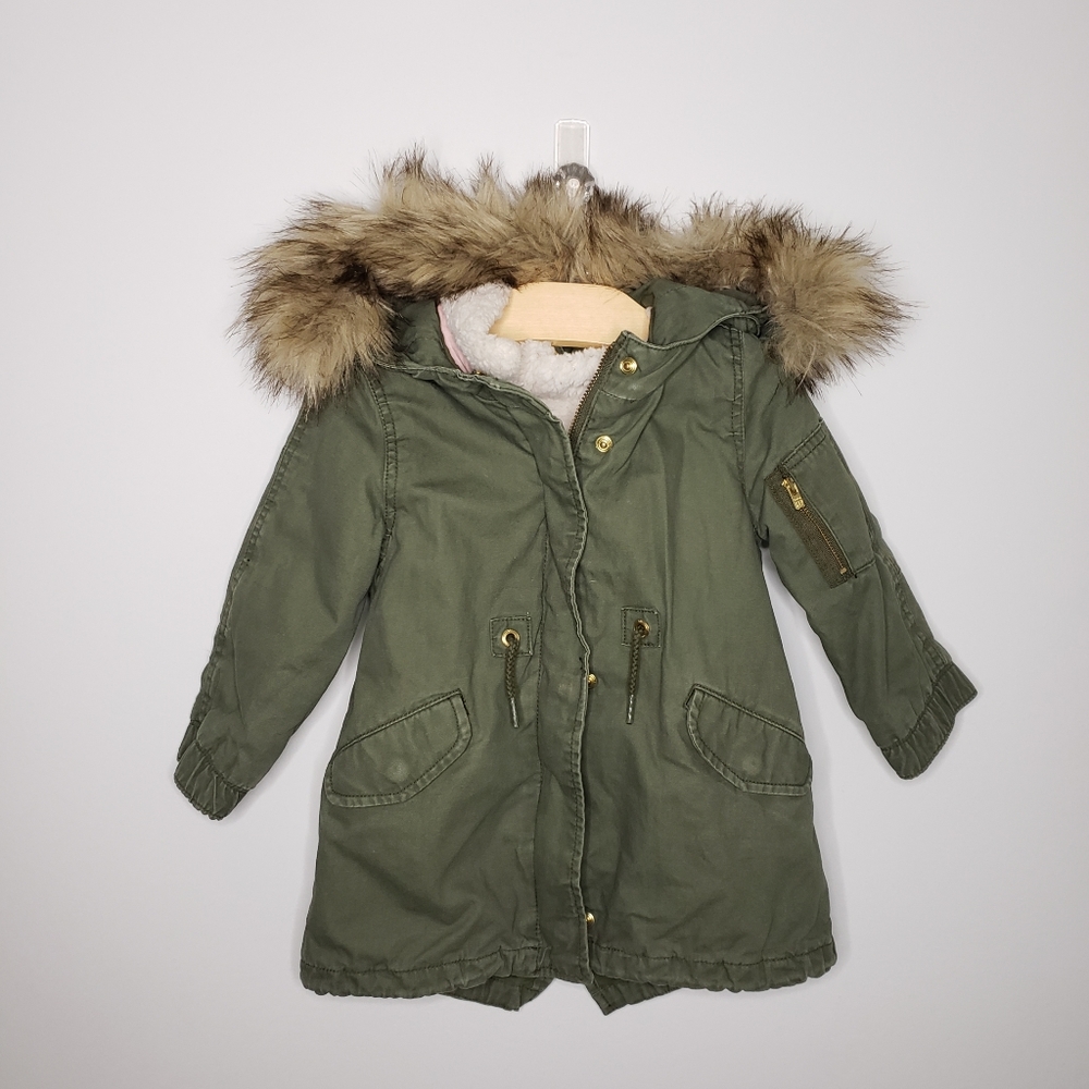 GAP Olive Green Faux Fur Trim Hooded Parka